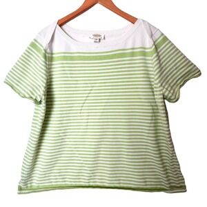 Talbots Womens Plus Size 2X Short Sleeve Sweater Green Stripe Boat Neck‎